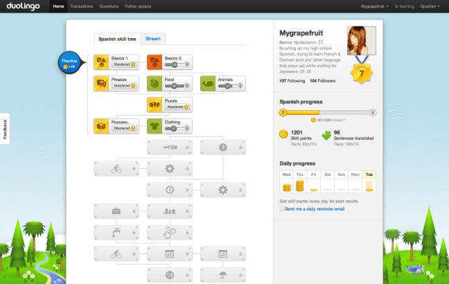 Cada idioma tiene un curso, con niveles de avance muy completos. El diseño de los ejercicios es muy completo y permite un rápido aprendizaje.